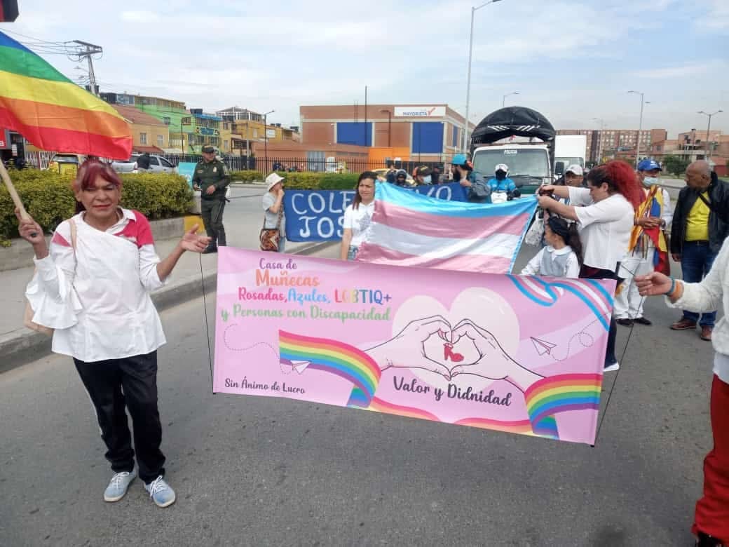 Pancarta Casa de Muñecas Rosadas, Azules, LGBTIQ+ y Personas con Discapacidad — Valor y Dignidad
